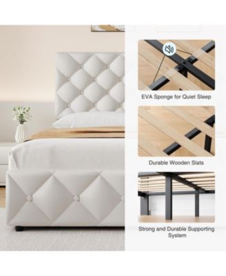 Queen Bed Frame 4 Storage Drawers Adjustable Headboard Faux Leather Upholstered Diamond Tufted No Box Spring