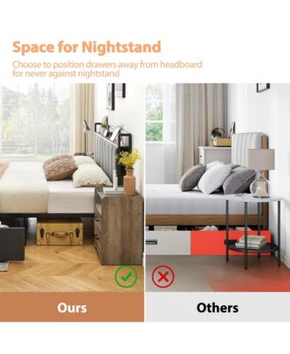 Bed Frame 2 Storage Drawers Charging Station Linen Upholstered Headboard No Box Spring Noise