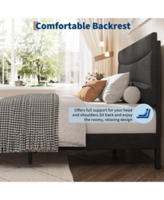Queen Size Bed Frame  Velvet Upholstered Platform Bed Frame No Box Spring Needed with Under-Bed Storage and Strong Wood Slats Support