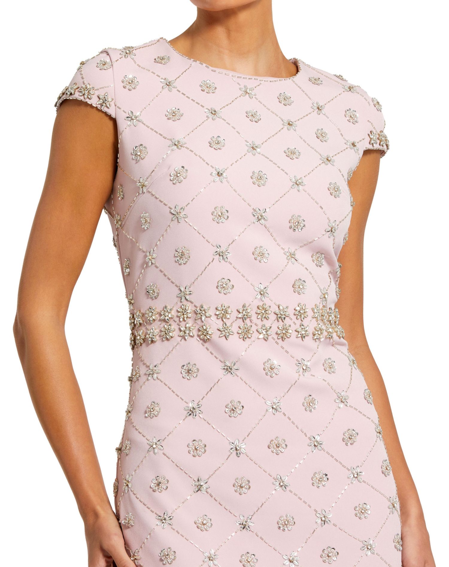 Women's Hand Embellished High Neck Cap Sleeve Midi Dress