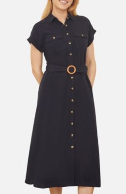 Women's Viscose Linen Look Midi Shirt Dress