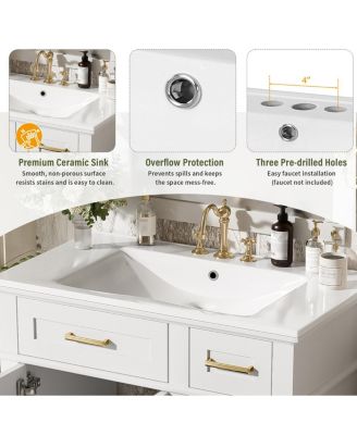 30" Bathroom Vanity with Ceramic Sink, Modern Storage Cabinet with 2 Soft-Close Doors & Deep Drawer for Small Bathrooms