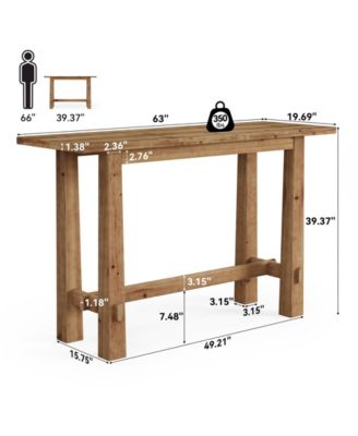 63" Solid Wood Bar Table, Tall Pub Table for 4-6 People, Kitchen Counter Height Table for Dining & Home Bar