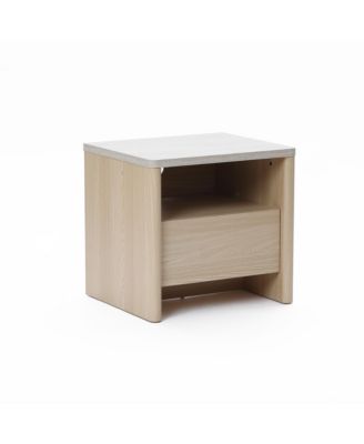 19.7" Snowy Oak Nightstand with Drawers, Modern Bedside Table with Faux Travertine Top