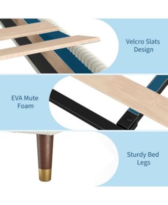 Upholstered Platform Bed Fabric Headboard Wooden Metal Slats Noise-Free Easy Assembly No Box Spring