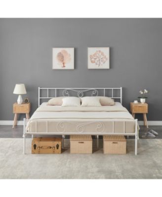 Bed Frames Headboard Footboard Metal Bed Frame Under Bed Storage No Box Spring Steel Slats Support.