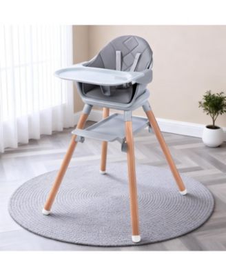 Convertible Wooden Baby HighChair with Adjustable Legs & Removable Double Tray