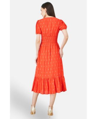 Women's Foil Print Viscose Cut Out Midi Dress