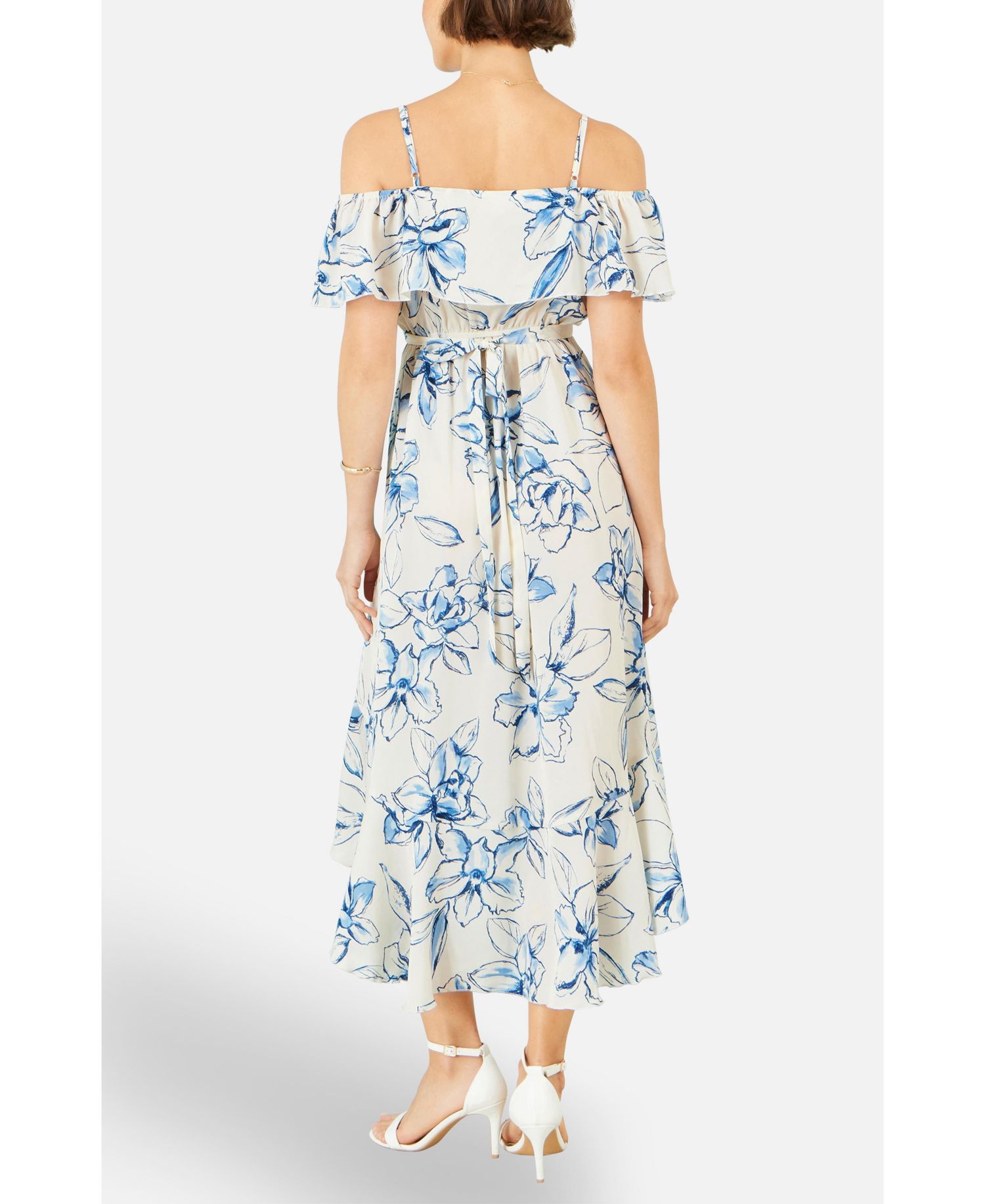 Women's Floral Print Bardot Midi Dress