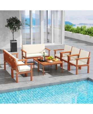 8 Pieces Patio Furniture Set, Acacia Wood Porch Chairs w/ Table