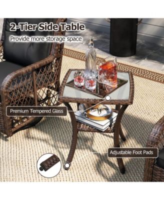 Set Of 3 Patio Furniture w/ 2-Tier Side Table and Cushions for Porch