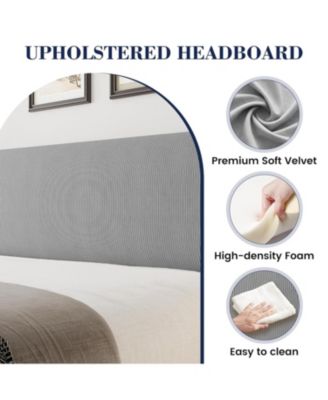 Queen Bed Frame with Headboard, Upholstered Platform Bed with Wood Slat Support, Sturdy Support Feet