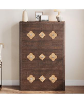 Shoe Cabinet with 3 Carved Flip Drawers, Crystal Handles, Shoe Storage Cabinet with Adjustable Shelf, Wooden Organizer