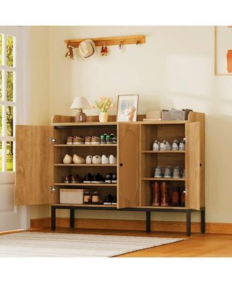 Rattan Shoe Cabinet with 3 Flip Doors 8-Tier Freestanding Shoe Storage Cabinet with Adjustable Shelves Large Capacity Shoe Organizer