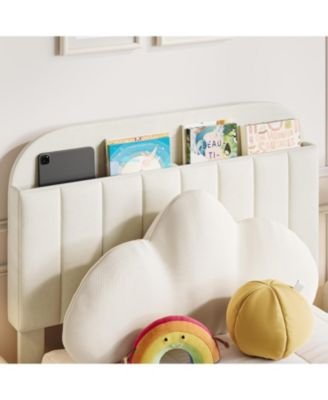 Set of 2 Bed Frame for Kids, Upholstered Platform Bed with Large Storage Drawer and Bookcase Headboard, Girls Boys Bed, Easy Assembly