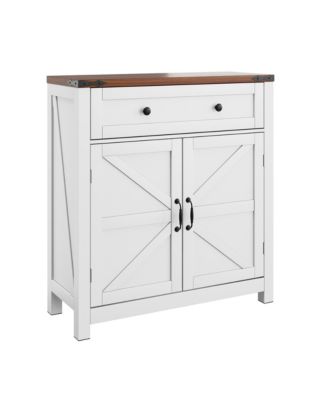 Modern Coffee Bar Console Cabinet, White Kitchen Cabinet with Walnut Countertop