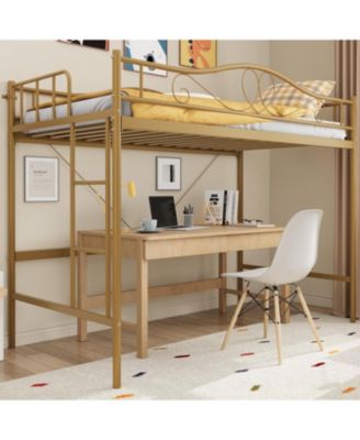  Metal Loft Bed with Ladder Guardrail Heavy Duty 400 Lbs No Box Spring Easy Assembly   Space-Saving