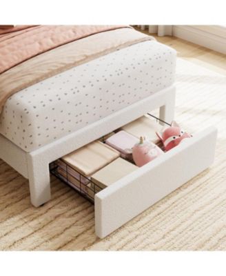Bed Frame Storage Headboard Drawer Velvet Upholstered Platform Wooden Slats Easy Assembly Noise-Free.