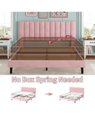 Bed Frame with Adjustable Height Vertical Channel Tufted Headboard, Upholstered Platform Bed Frame with Sturdy Wooden Slats Support