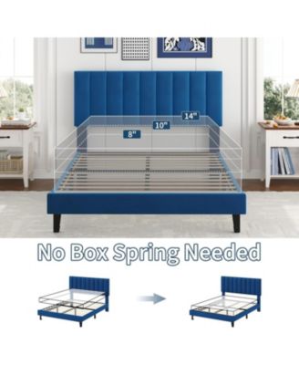 Bed Frame Full Size with Adjustable Height Vertical Channel Tufted Headboard, Upholstered Platform Bed Frame with Sturdy Wooden Slats Support