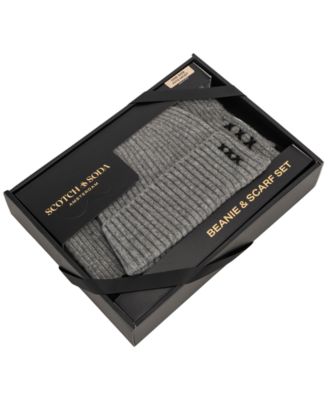 Men's Rib Stitch Cuff Beanie & Scarf, 2-Piece Set