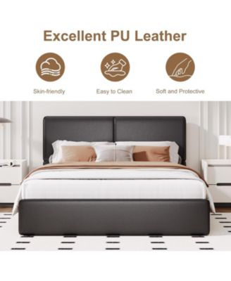 Upholstered Platform Bed Frame with 2 Storage Drawers, Faux Leather Low Profile Bed Base with Wood Slat Support, No Box Spring Needed.