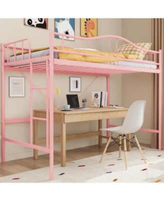 Metal Loft Bed with Ladder Guardrail Heavy Duty 400 Lbs No Box Spring Easy Assembly.