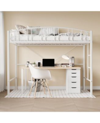 Twin Loft Bed-Heavy Duty Metal Frame-Arched Guardrail Safety Ladder-Space Saving Home Bedroom Furniture