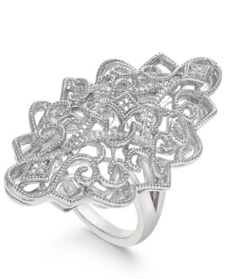 Diamond Filigree Statement Ring (1/10 ct. t.w.) in Sterling Silver - Macy's
