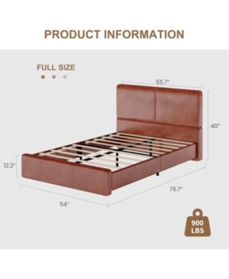 Upholstered Platform Bed Frame with 2 Storage Drawers, Faux Leather Low Profile Bed Base with Wood Slat Support