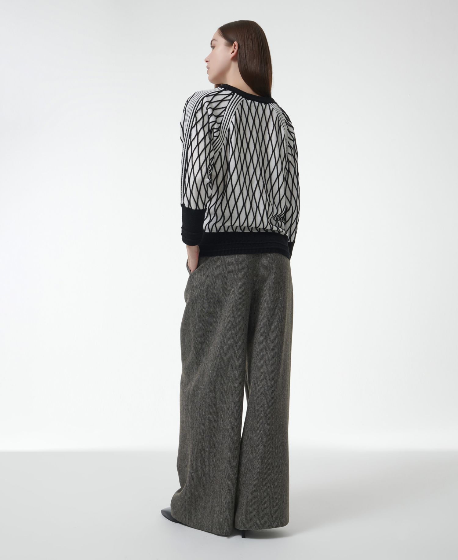 Women's Argyle Mesh Textured Knitted Sweater