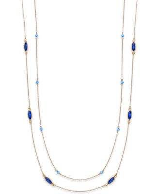 Lauren Ralph Lauren - Gold-Tone Two-Row Blue Bead Strand Necklace