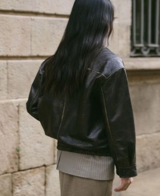 Women's Leather Oversized Buttoned Jacket
