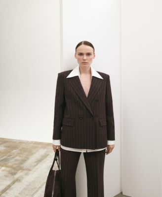 Women's Double-Breasted Pinstripe Suit Blazer