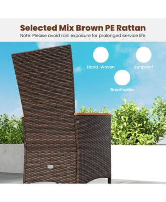 Patio Rattan Chairs 2 PCS w/High Backrest and Acacia Wood Armrests Cushion