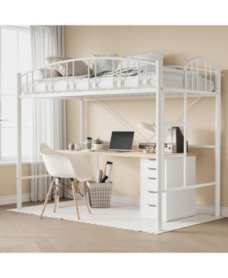 Loft Bed Twin Size with Ladde and Arched Guardrail, Heavy Duty Metal Loft Bed Frame for Kids and Adults, Sturdy Steel Slats Support