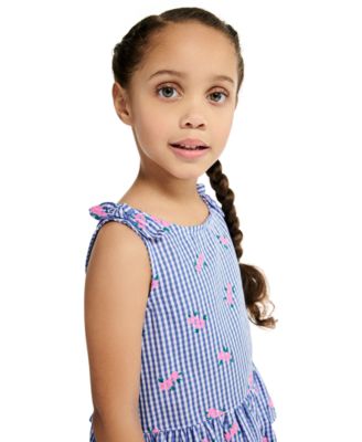 Girls' 2T-6X Floral Plaid Ruffle-Trim Top and Pants, 2-Piece Set