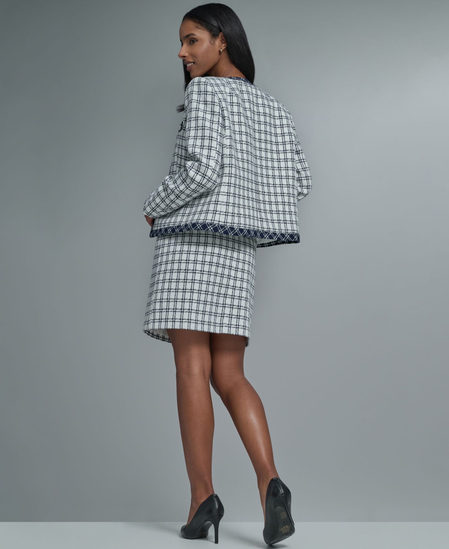 Женская куртка KARL LAGERFELD PARIS Open-Front Checkered, цвет: Белый / Разноцветный — фото 10