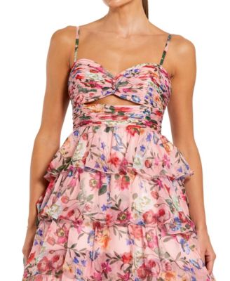 Women's Floral Cut Out Ruffle Tiered Gown