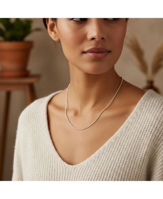 Simple Thin 2MM Sterling Silver Bead Ball Chain Necklace 16 Inch