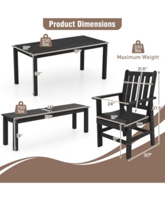 6PCS Patio Dining Bench Set Outdoor HDPE Weather Resistant Table & Chairs Set