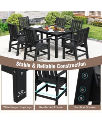 Patio Dining Chairs Set of 4 w/Wide Armrests Curved Seat Wood Grain for Backyard