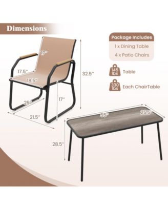 5 PCS Patio Dining Set w/ Wood-like Armrests & Metal Frame for Garden Yard