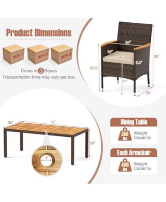 9 Pieces Patio PE Wicker Dining Set Outdoor Acacia Wood Table & Chairs