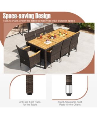 9 Pieces Patio PE Wicker Dining Set Outdoor Acacia Wood Table & Chairs