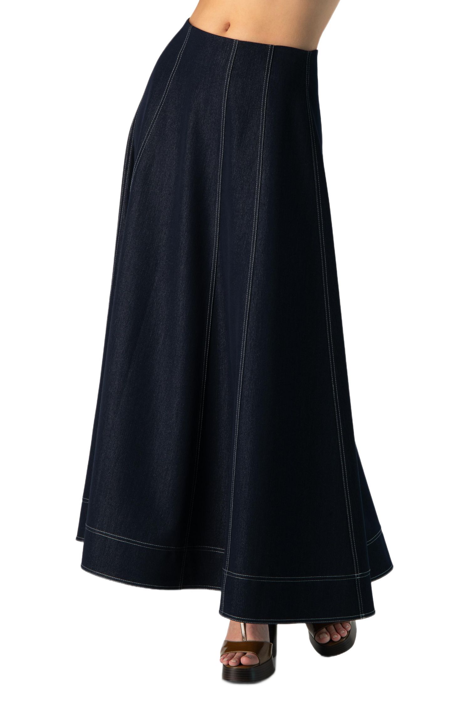 Women's Wide Denim Midi Skirt