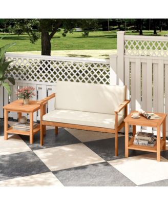 2PCS 2-Tier Patio Acacia Wood Side Table w/ Slatted Tabletop Storage Shelf