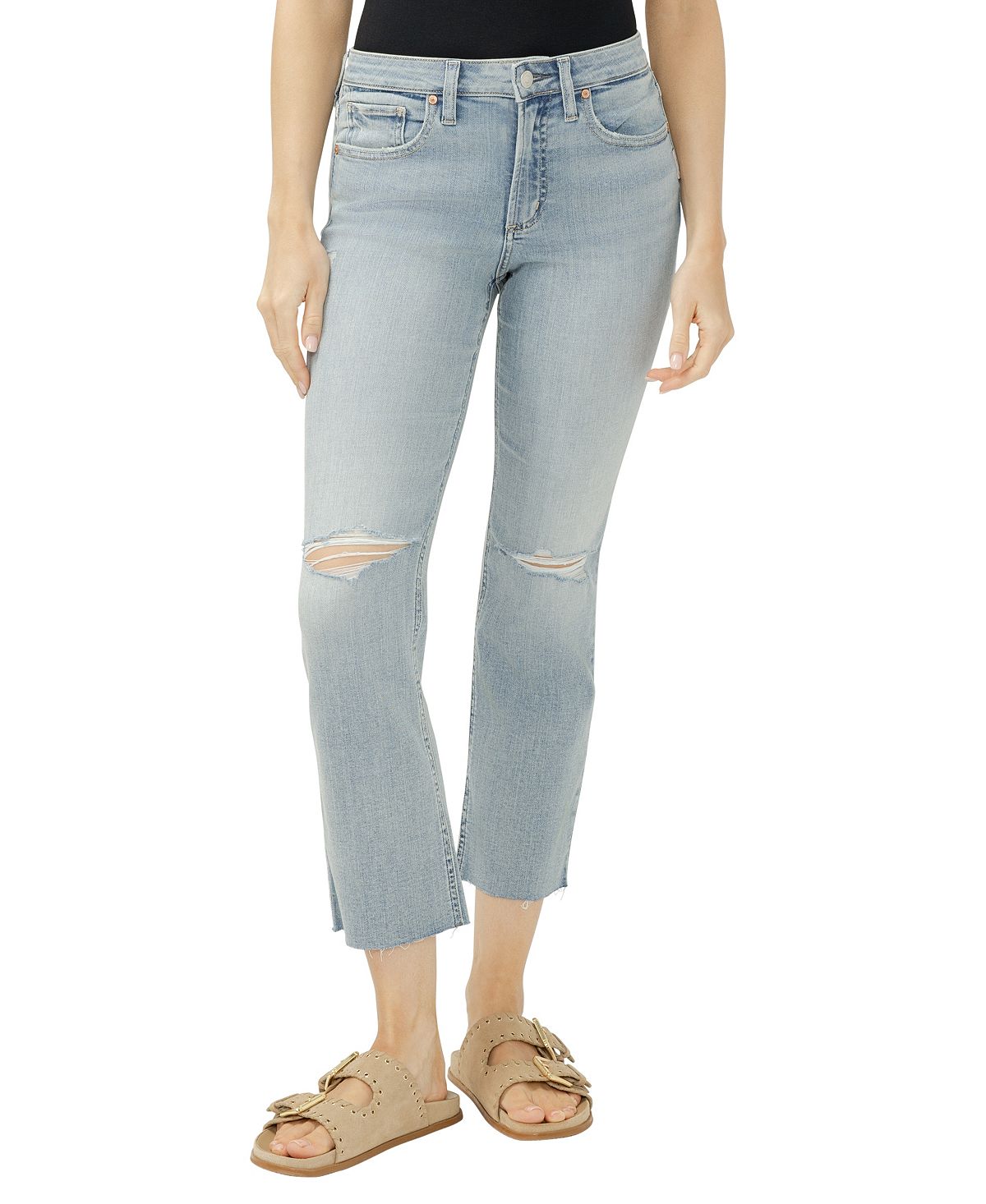 Silver Jeans Co. Women's Most Wanted Mid-Rise Cropped Straight-Leg Luxe Stretch Jeans view 1 — MAYCSS fashion products