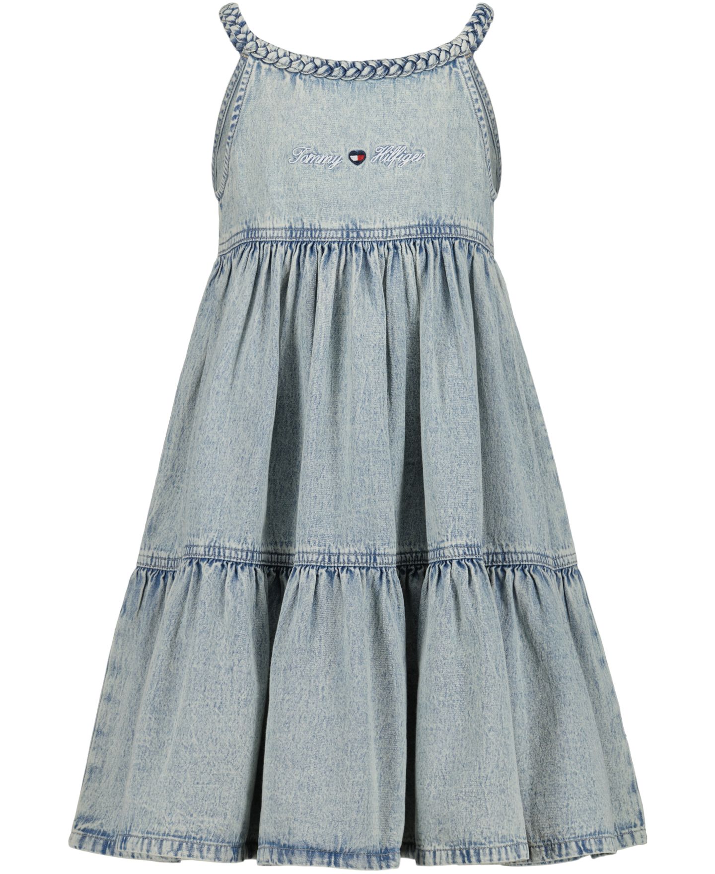 Платье Tommy Hilfiger Rope Trim Scoop Neck Denim Dress для девочек, цвет: Выбеленный варёный — фото 4