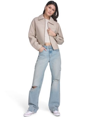Women's Faux Leather Relaxed-Fit Zip-Front Jacket